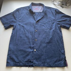 Tommy Bahama Men's M Short Sleeve Navy Blue Button Down Cotton/Silk Blend Shirt